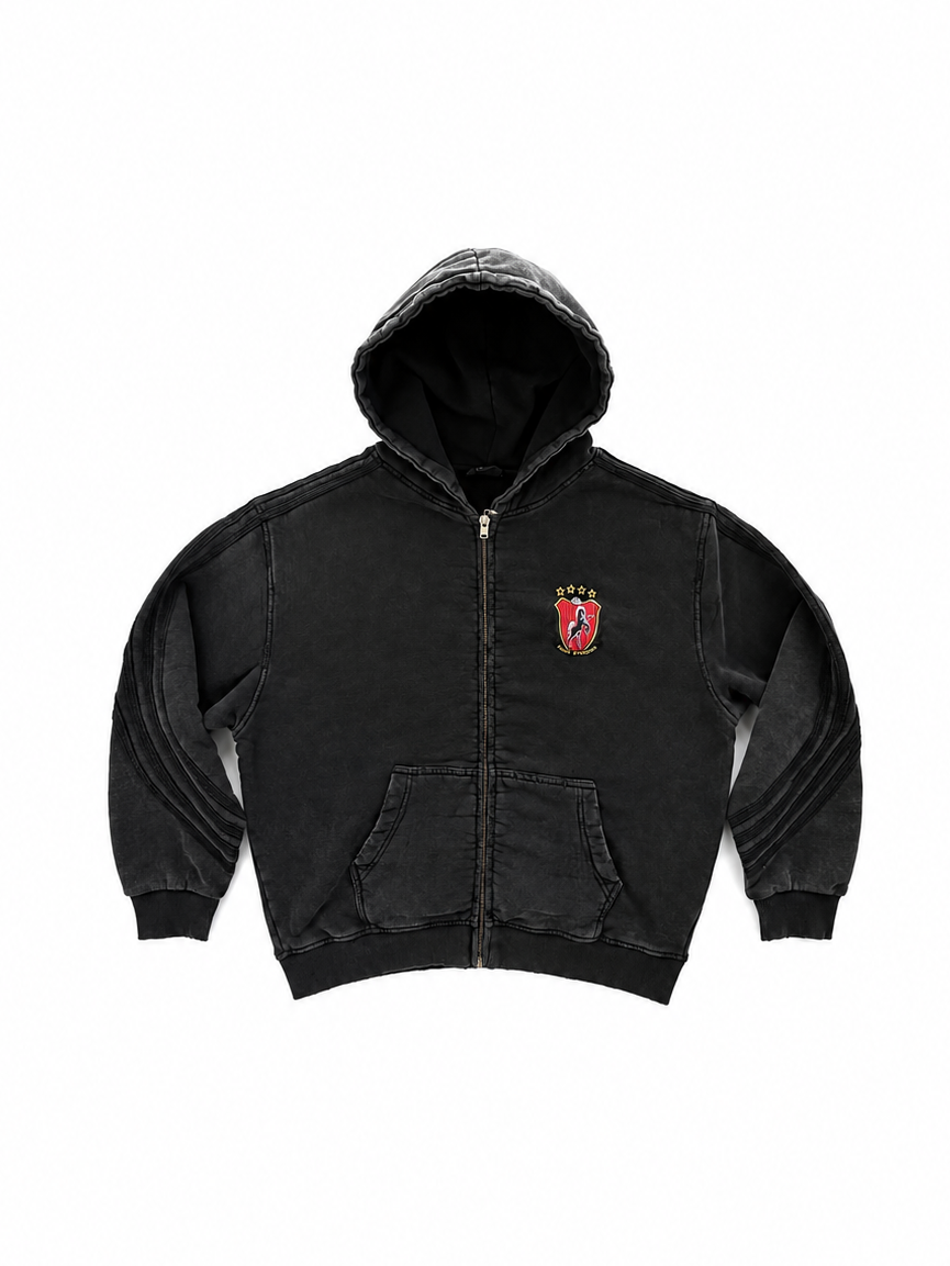 zip up hoodie-washed black